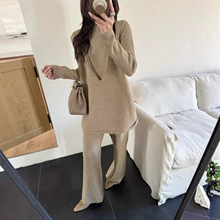 2025新款秋冬套装时尚减龄V领针织马甲显瘦阔腿裤休闲洋气三件套