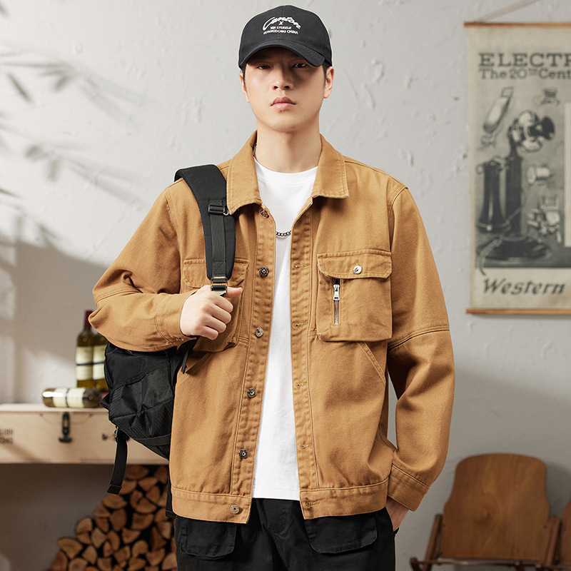 Men's Spring New Product Washed Denim Jacket Loose and Versatile Pure Cotton Retro Work Top Coat_voghion.com