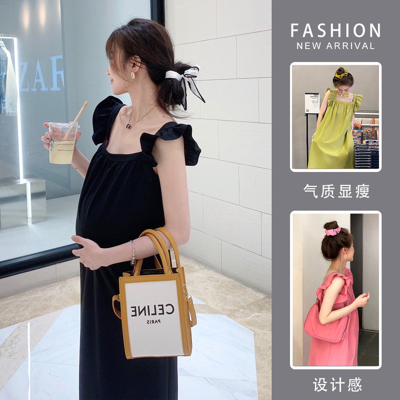 2026 Summer Playful Princess Square-Neck Korean-Style Design Flutter-Sleeve Age-Reducing Maternity Dress Trendy Mom Summer