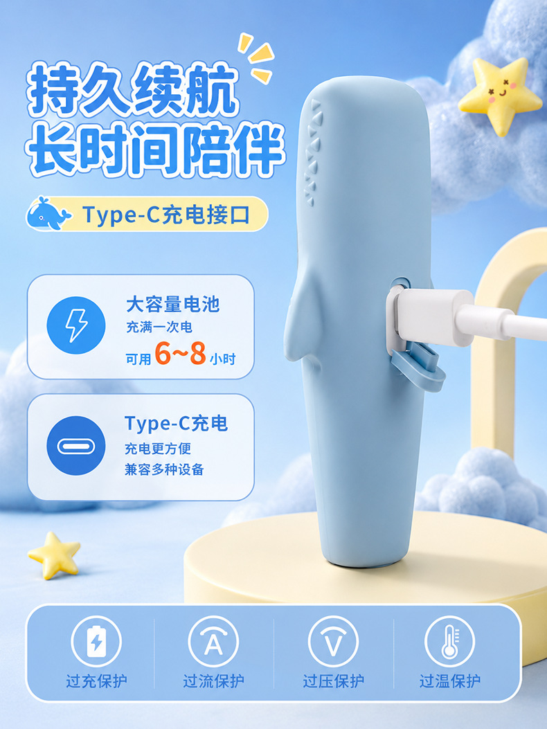 Cute Shark Crocodile Puppy Silicone Flashlight Mini Children's Student Outdoor Home Rechargeable Cartoon Night Light