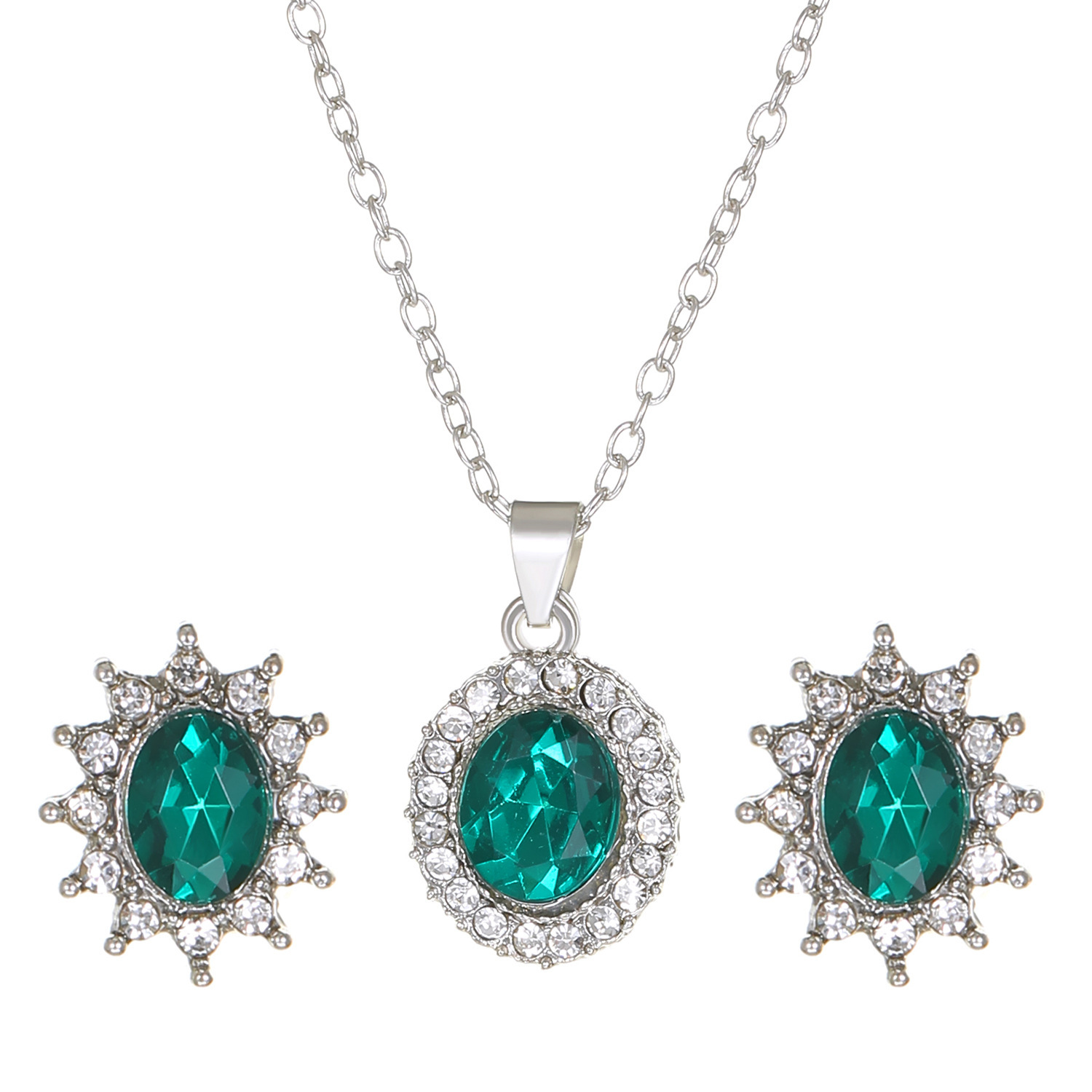 Traje de joyería de perlas de diamantes de Venta caliente transfronteriza temperamento de moda de mujer flor geométrica gota de agua collar pendientes traje