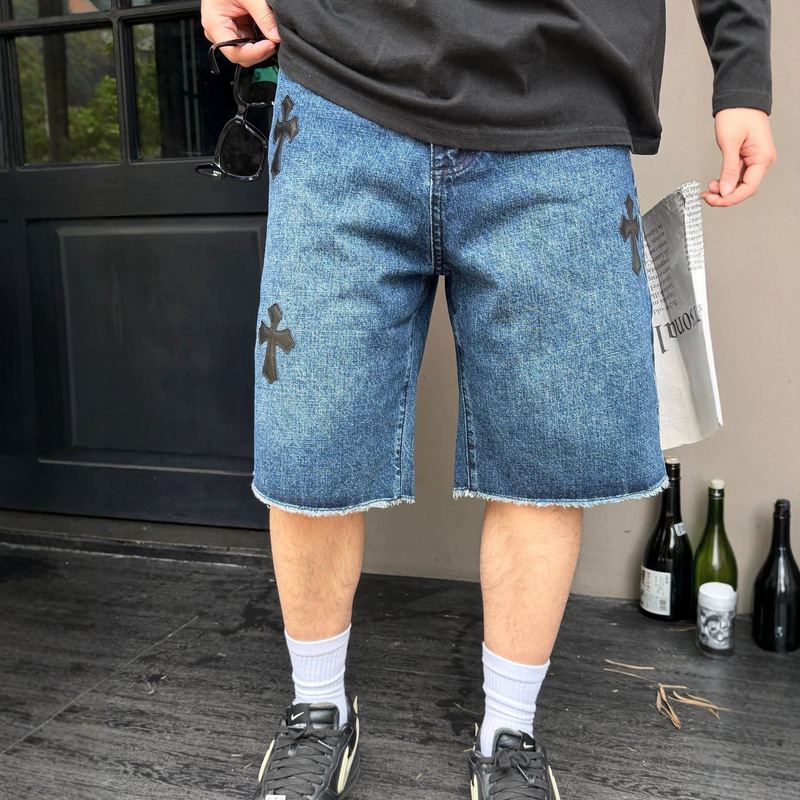 Ch's New 26Ss High-Quality Genuine Leather Cross Logo Jeans, Unisex Loose Pants