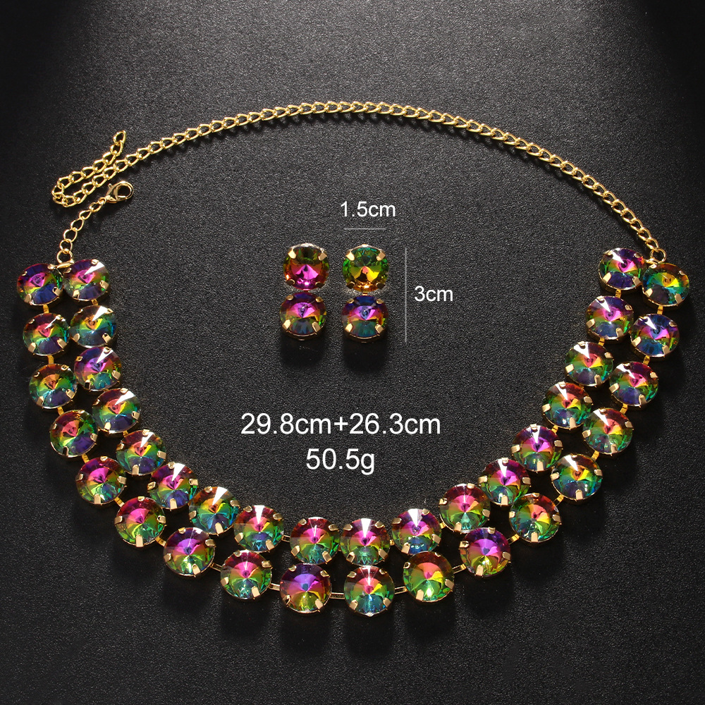 Conjunto de joyas redondas de doble capa simple, temperamento, clavícula de diamante, accesorios de pendientes de novia, conjunto de joyería