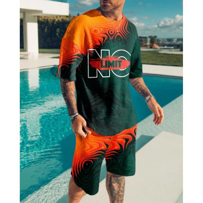 2023 verano transfronterizo camiseta 3D europea y americana manga corta pantalones cortos de dos piezas deportivos casuales para hombres