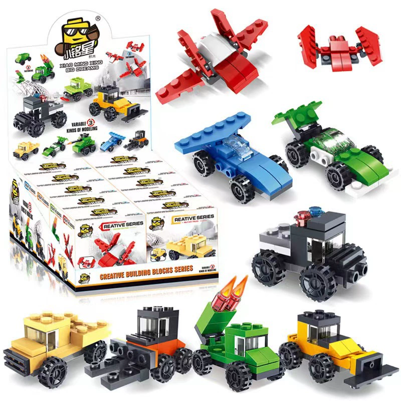 Mini Building Blocks Gift Box, 10 Random Mini Sets in One Pack, Assorted Vehicles & Animals
