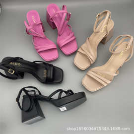 外贸粗跟性感凉鞋女款夏外穿2025年新款气质法式一字带夏天高跟鞋