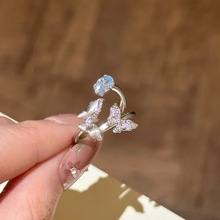 超仙蝴蝶泉边拉丝工艺蝴蝶翅膀水滴蓝托帕戒指双生蝶冷淡风小众女