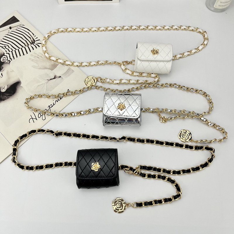 Mini Small Bag Decorative Waist Bag Women's Crossbody Small Square Bag Rhombic Style Chain Waist Chain Bag Waist Small Bag