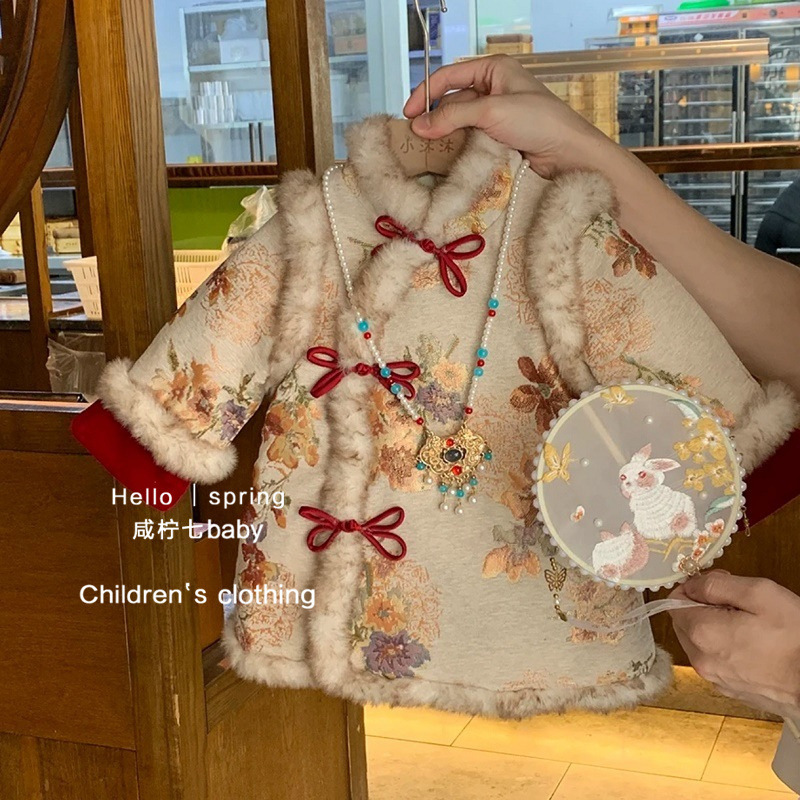 Ropa de Año Nuevo de estilo chino, vestido de princesa de algodón, vestido de espessado, chaqueta de bebé femenina universal image 10