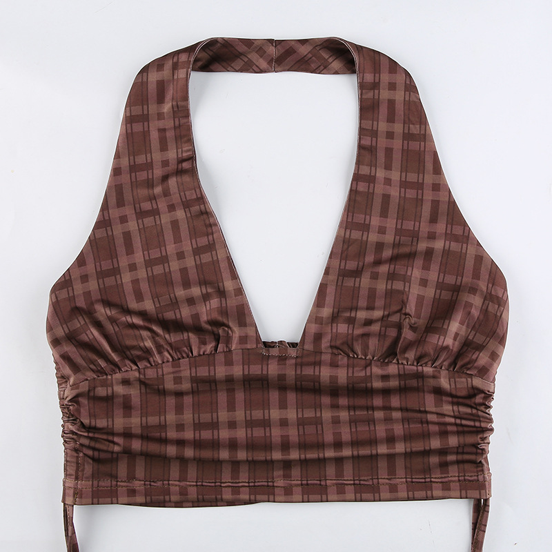 drawstring pleated plaid camisole NSLQ47502