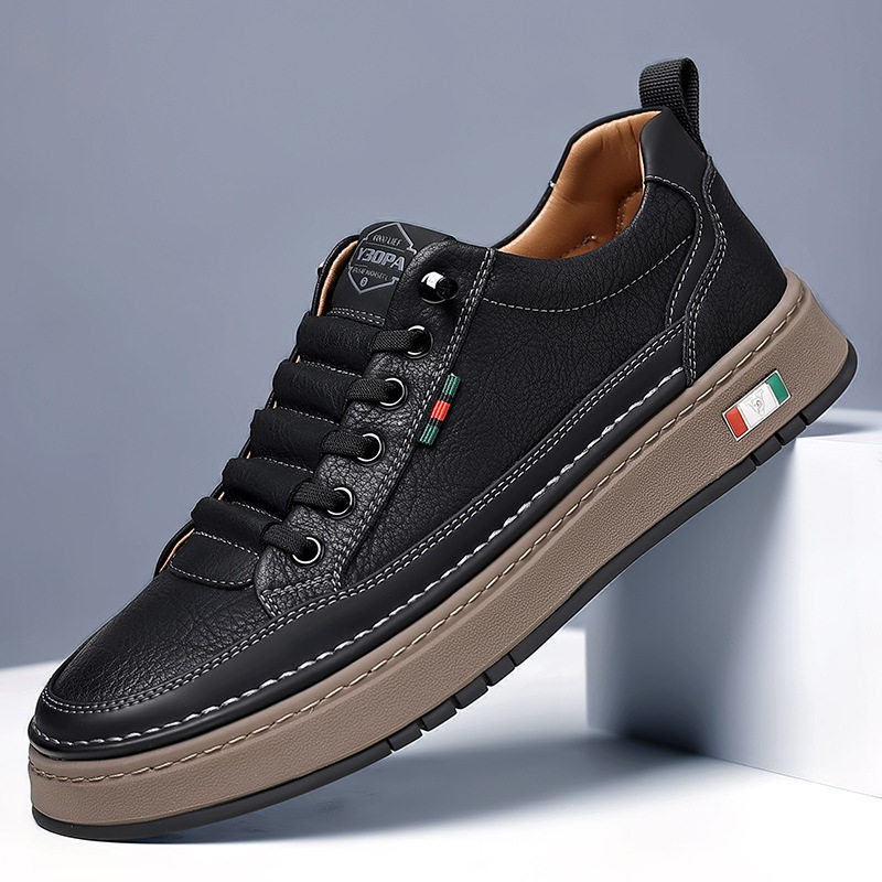 Giày sneaker nam cổ thấp dáng thường ngày, mũi tròn, đế cao su chống trượt, gót thấp 1–3 cm — Màu nâu, Màu đen