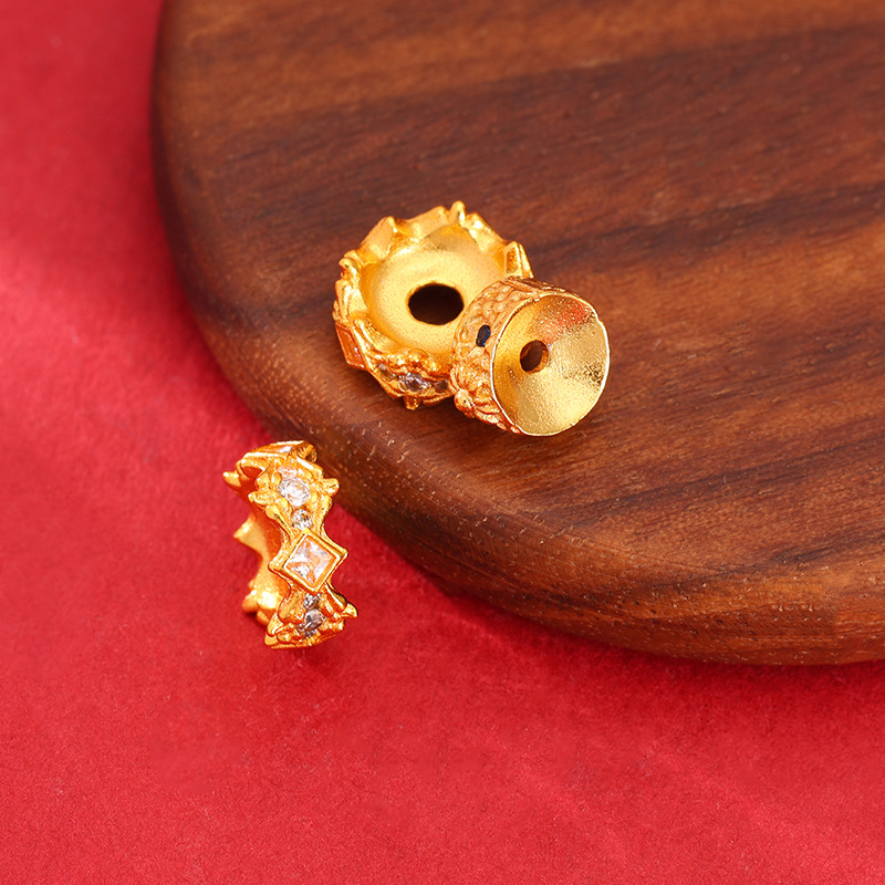 24k gold-plated copper crown with diamonds, spacer beads, bracelet pads, Buddhist beads, DIY jewelry accessories