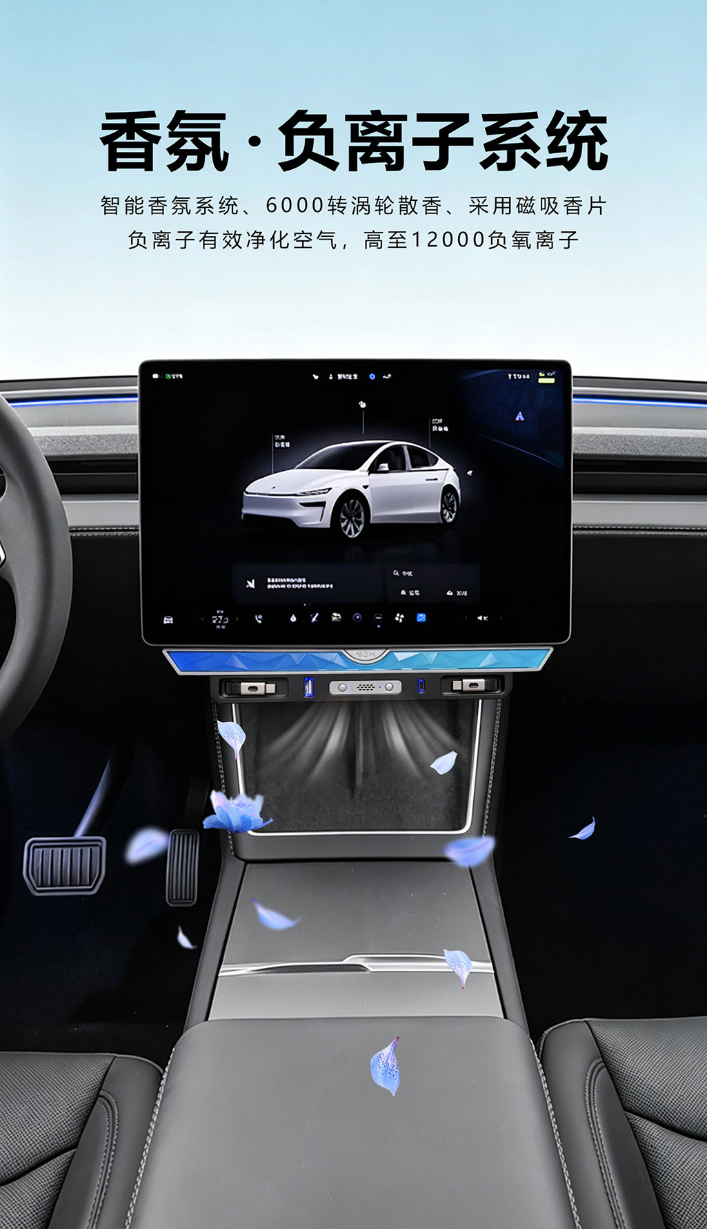 Suitable for Tesla Model 3/Y Central Control Screen Expansion Dock, Crystal Electronic Fragrance System, Car Charger