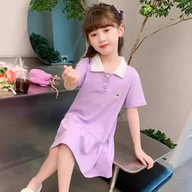 跨境女大童连衣裙夏季2026新款儿童polo裙子洋气女宝宝夏装公主裙
