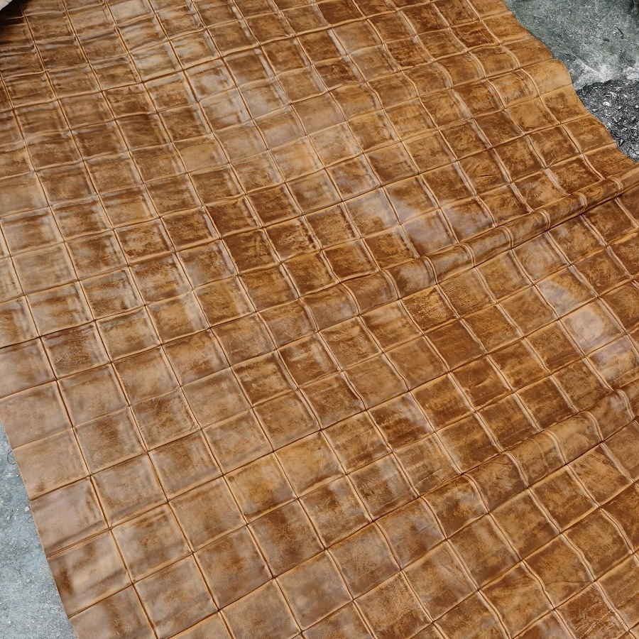 现货销售黄棕油蜡双色1.4米宽拼接皮 复古装饰头层黄牛皮料