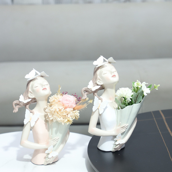 Nordic creative cartoon butterfly girl holding flowers