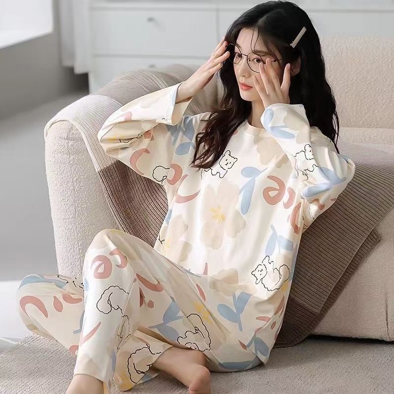 Pajamas Women's Spring and Autumn Women's Long-sleeved Trousers Loose Sweet Autumn and Winter High-end Sense Home Wearing suit
