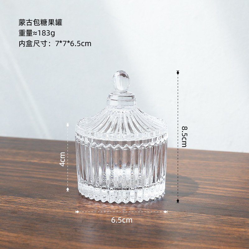 Jarra de caramelo de vidrio vintage transparente de almacenamiento de joyas jarra Mongol de vidrio bolsa candelabro ins accesorios de foto jarra de almacenamiento