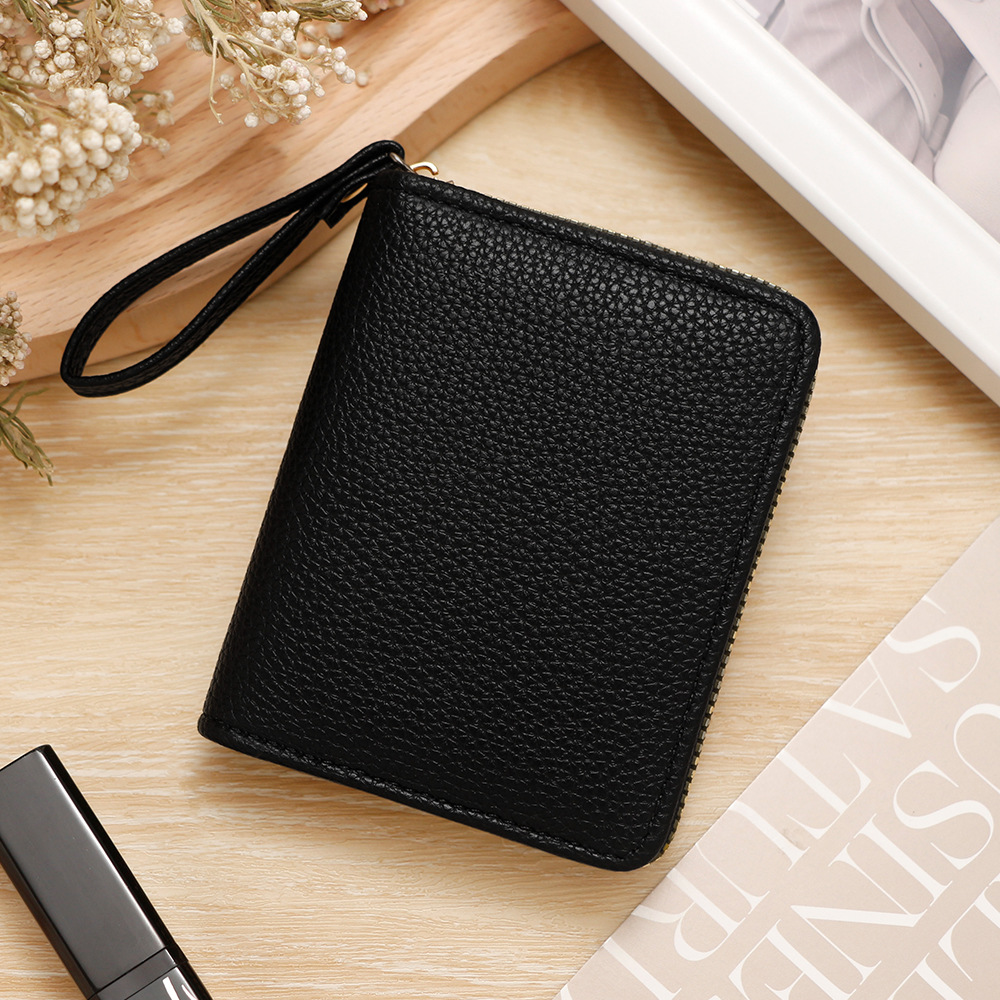 Nuevo PU damas corta monedas bolso de cambio de monedas de color sólido litchi gran capacidad cremallera cartera bolsa de tarjetas al por mayor