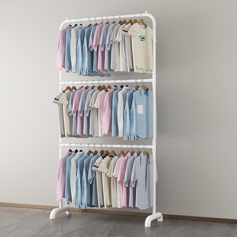 Clothes rack floor-standing bedroom clothes rack home balcony single-pole clothes drying rack simple double-layer display rack coat and hat rack
