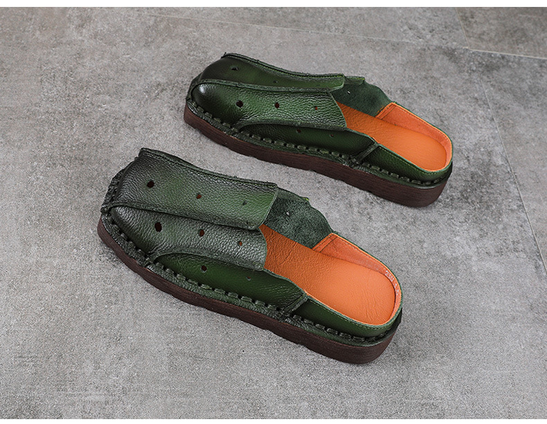 Dép sandal nữ bít mũi đế bệt da mềm phong cách cổ điển — màu nâu chi tiết 11