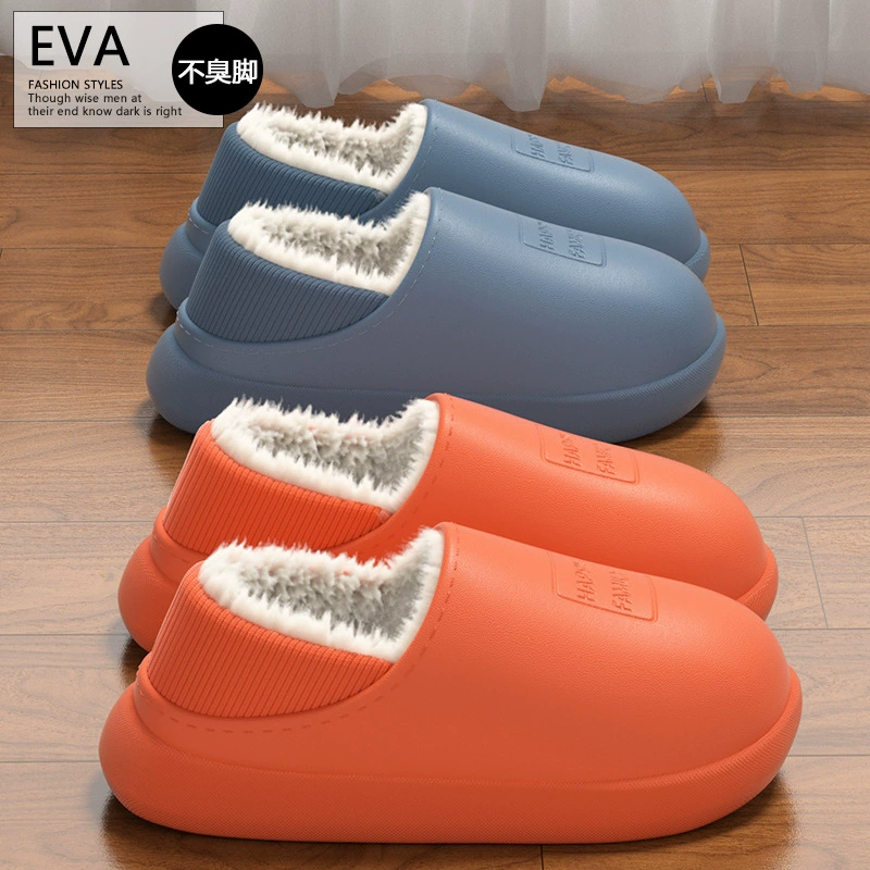 Теплые зимние тапочки на каблуке из хлопка для дома и улицы, водонепроницаемые, нескользящие, на толстой подошве, парные, для женщин.