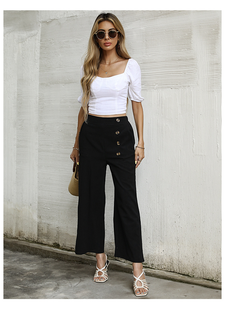 Solid Color Cropped Wide-Leg Pants - Pants - Uniqistic.com