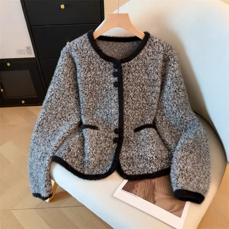 Áo croptop nữ tay ngắn phong cách tiểu thư sang trọng — màu xám chi tiết 4