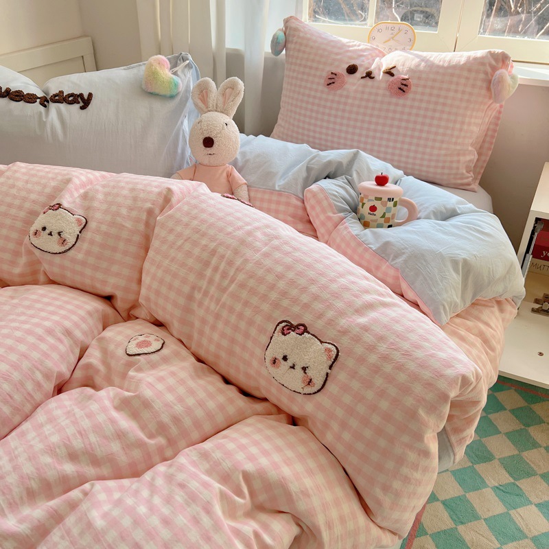 かわいいハローキティベッド4点セット ウォッシュドコットン掛け布団カバーシーツ 学生寮3点セット 0.9ベッド|undefined