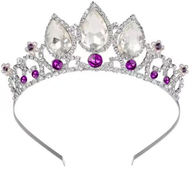 Rhinestone Crown Headband - Blue and White