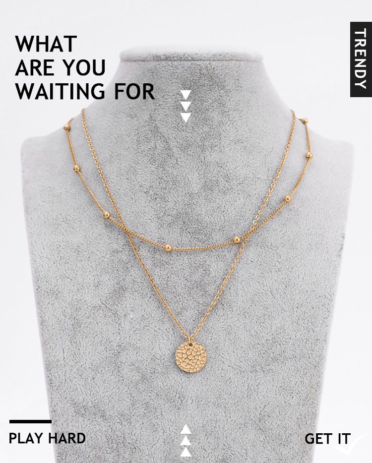 Double Layered Round Pendant Necklace In Titanium Steel Jewelry_voghion.com