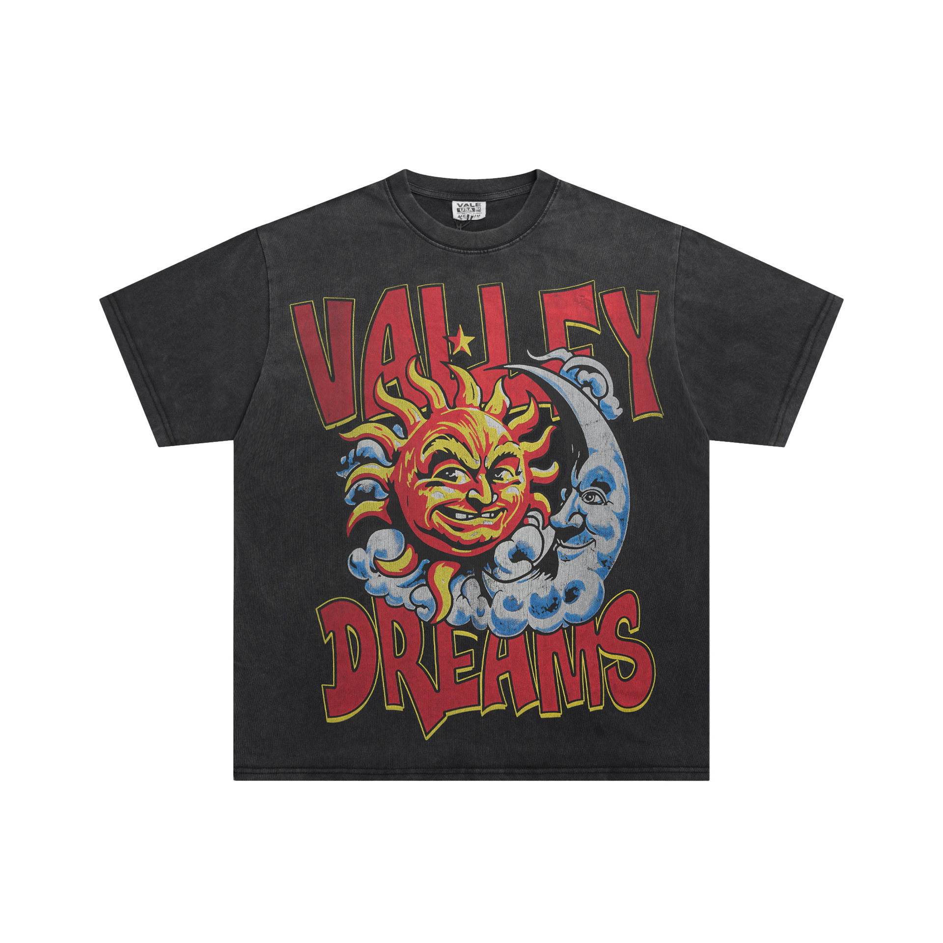 Vale Sports T-shirt Valley Dreams Sun Moon Graphic Washed Black