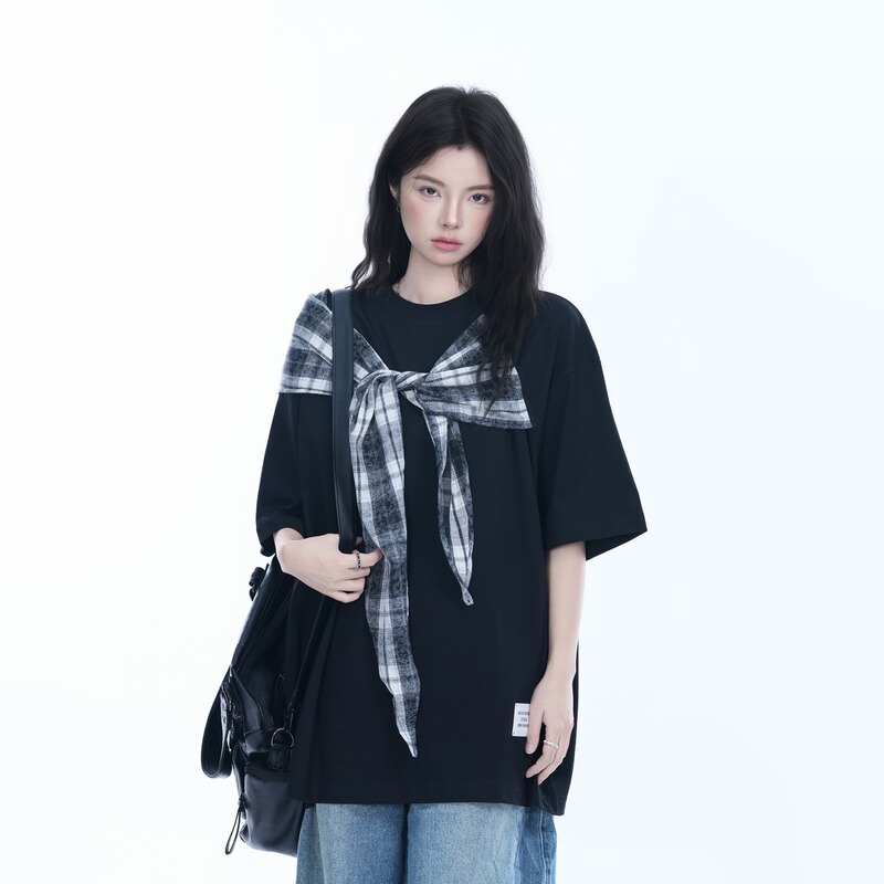 Wild Azi Shawl Niche Design American Retro Short-Sleeved T-Shirt Women's Summer New Loose and Versatile Couple t Wild Azi Shawl Niche Design American Retro Short-Sleeved T-Shirt Women's Summer New Loose and Versatile Couple t