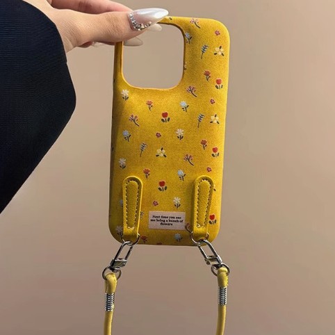 Maillard marrón pequeño floral iphone16promax bolsa de tambor patrón de piel Apple 15pro/14 funda para teléfono móvil aplicable 13