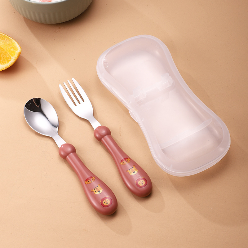 Round handle fork spoon set box red