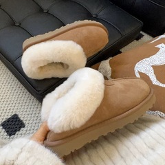 河南桑坡村羊皮毛一体薄底雪地靴女款2025新款冬季加绒加厚雪地棉