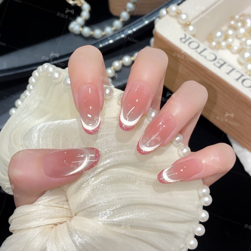 Peach Blossom Princess Daily Pure Desire Natural Ice Transparent Nude Color Handmade Wearable Nails New Simple Short Style Nail Stickers Wholesale