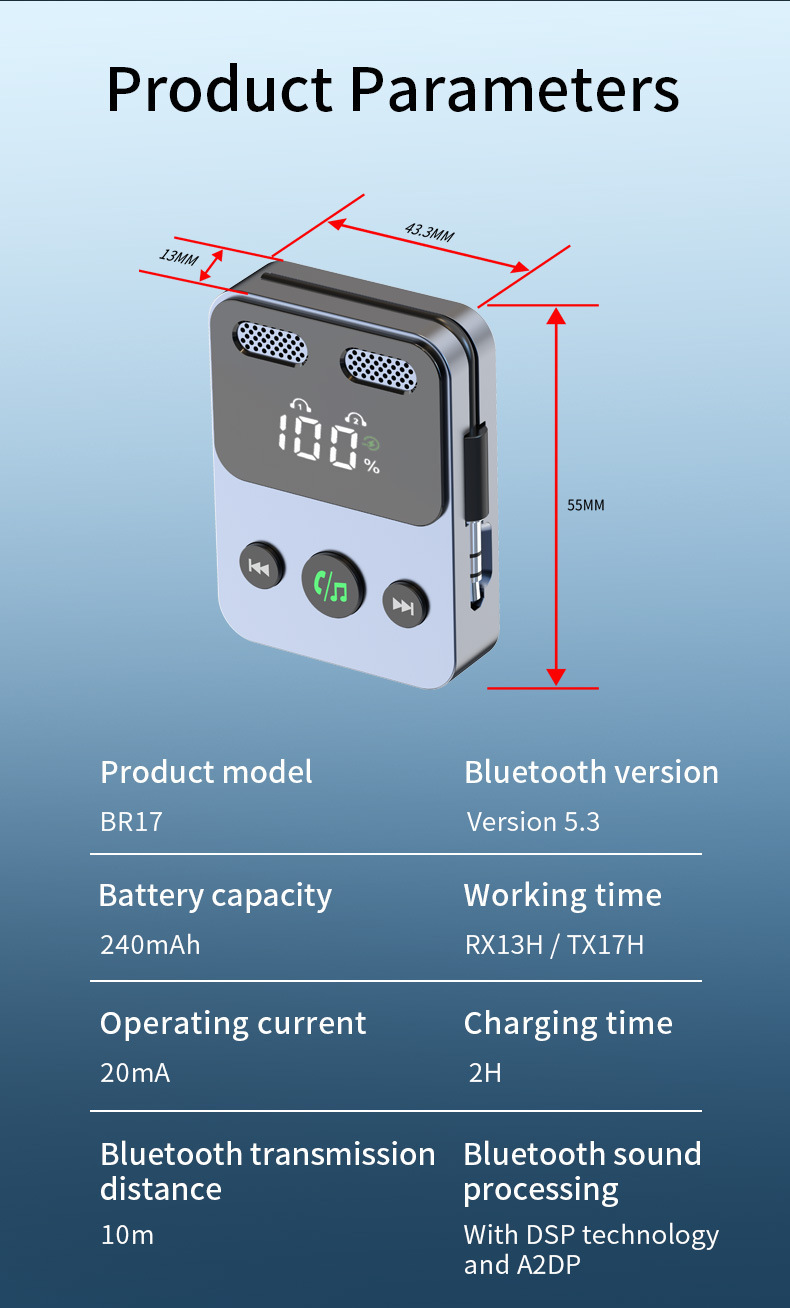BR17 Bluetooth receiver transmitter with subwoofer one-to-two integrated storage cable audio two-in-one adapter