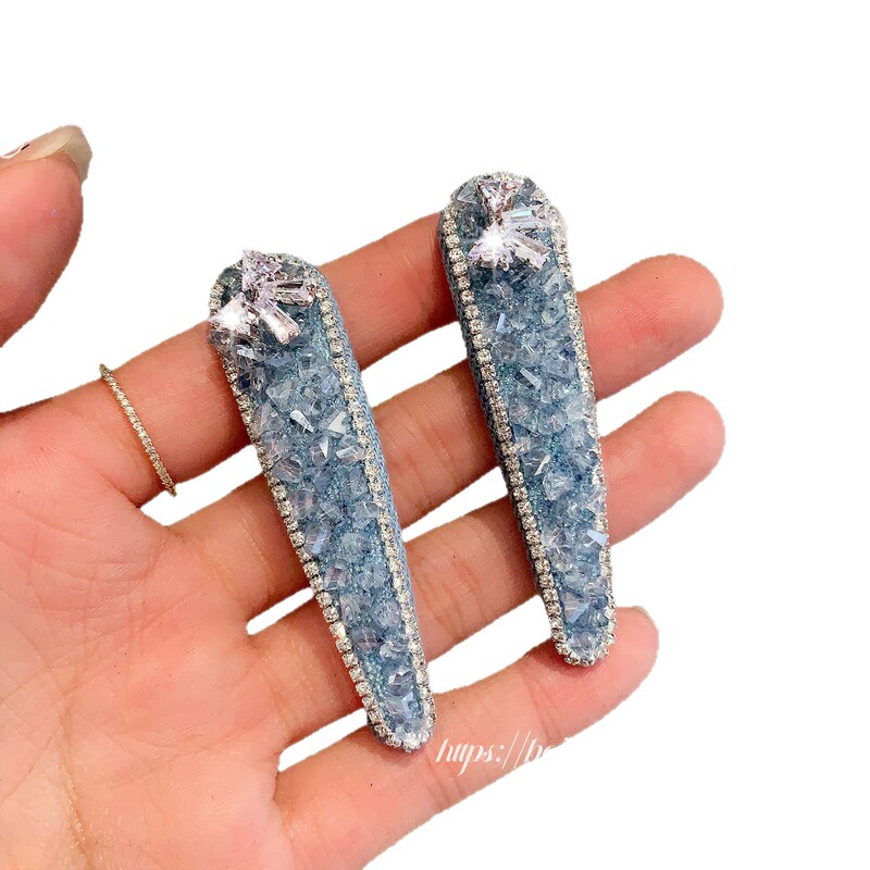 蓝色满钻水晶发饰女侧边夹bb夹闪耀发夹轻奢发卡蝴蝶结刘海夹发饰|undefined