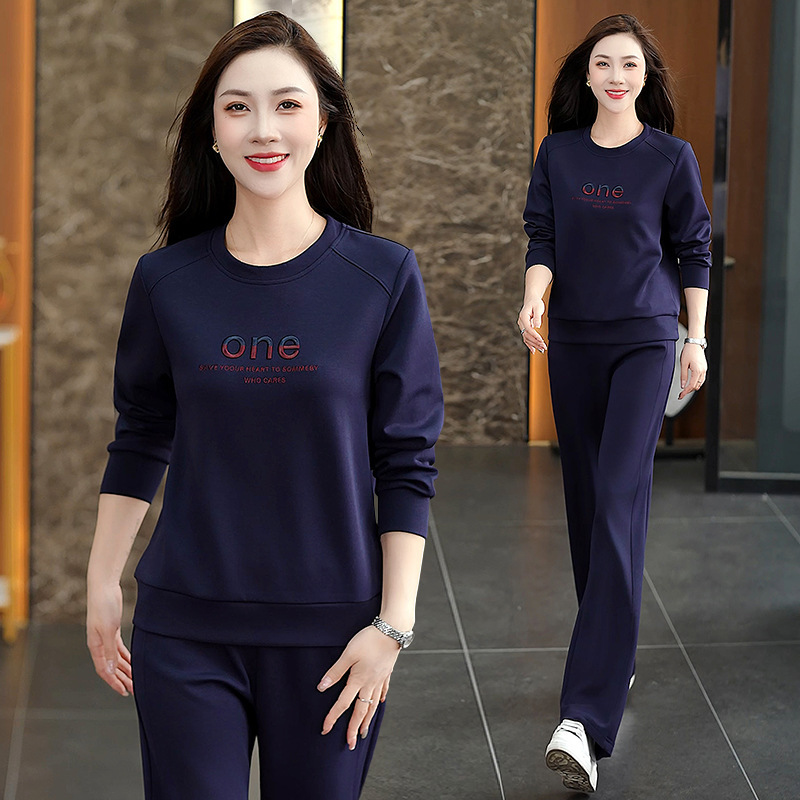 品牌妈妈长袖运动套装女2025秋季新款时尚洋气圆领休闲卫衣两件套|undefined