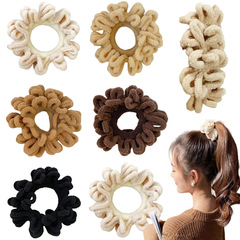 Amazon European and American Plush Flower Hair Tie for Women with Pleated Mustache Edge Fuzzy High Elastic Wide Rubber Band Hair Accessory Wholesale
