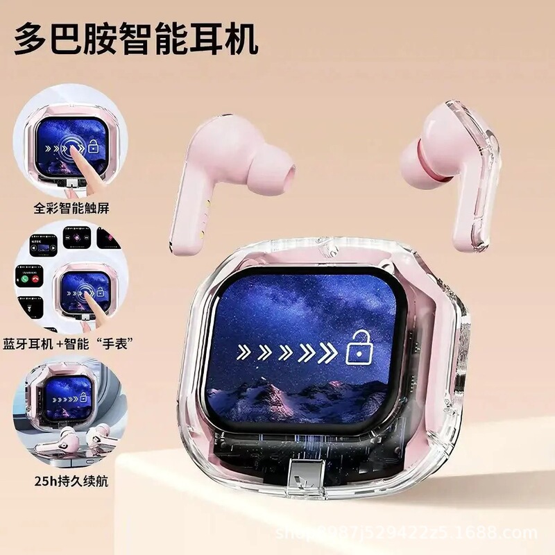 New Smart Transparent Color Screen Touch Screen Bluetooth Headset Wireless In-Ear Noise Reduction Sports Ultra-Long Battery Life High Quality
