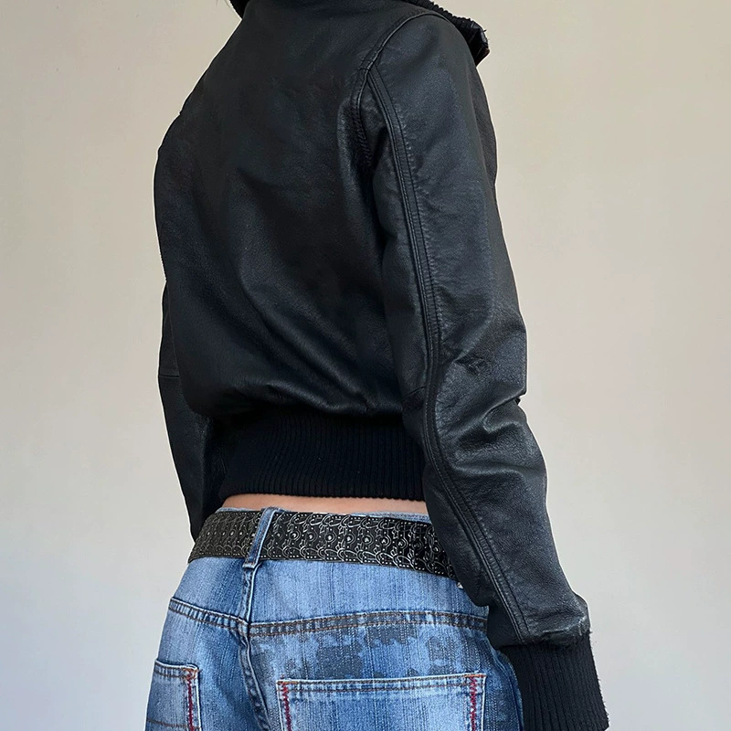 Демисезонная куртка из полиуретана на молнии, бретелька, кардиган, американский стиль