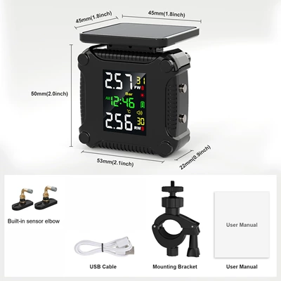 Motorcycle and Electric Vehicle Tire pressure monitoring system - solar-energy-magnetic-suction-line-built-in-elbow