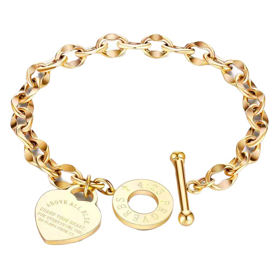 Yunyao European and American Cross-Border Supply Heart-Shaped Stainless Steel Jewelry, Personalized Versatile Hand Accessories, Ot Buckle Trendy Titanium Steel Bracelet