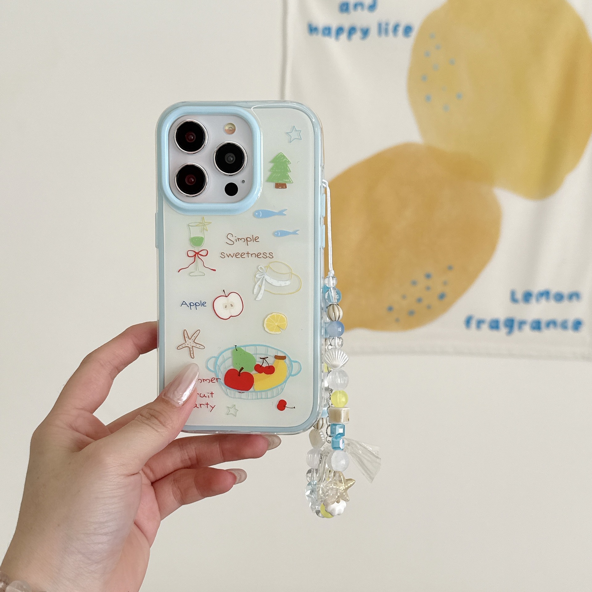 Cesta de frutas simple de nicho para Apple 15ProMax funda para teléfono móvil 16Pro Cartoon 14PM Cadena 15/16