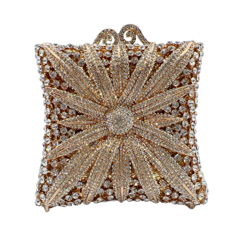 Crystal clutch cross-border nuevo crisantemo con diamantes bolsas de cena de fiesta hueco lleno de diamantes bolsas de mano para mujeres