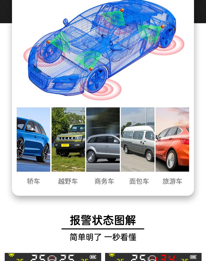 Ty02 Hidden Glass-Mounted High-Precision Solar-Powered Tire Pressure Monitoring System Tpms Wireless Tire Pressure Monitor Smart Device