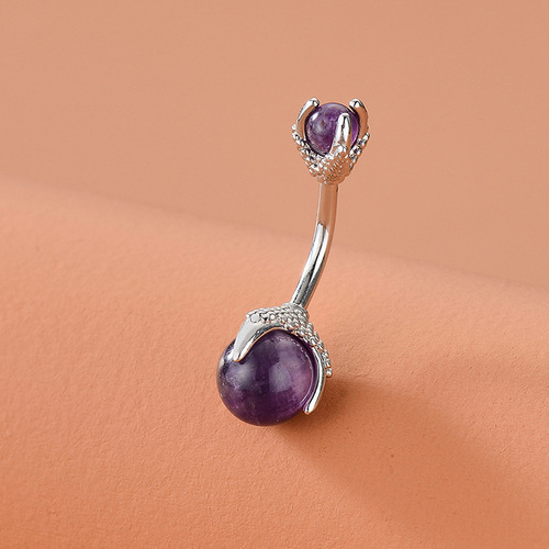 European and American ins Halloween natural stone crystal powder protein dragon claw stainless steel navel ring piercing navel nail