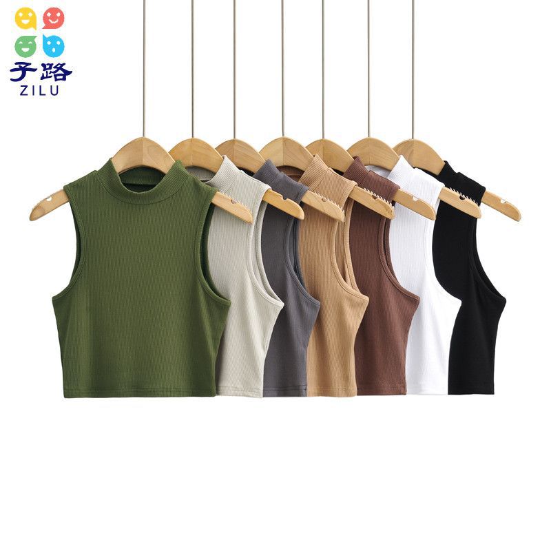 Estilo europeo y americano verano nuevo ins chica caliente corto slim fit adelgazamiento pequeño cuello alto sin mangas chaleco que basa la parte superior para las mujeres ins image 2